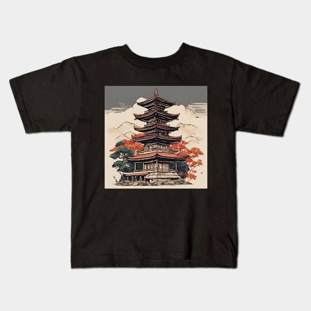 beautiful japanese pagoda art Kids T-Shirt by cloudviewv2